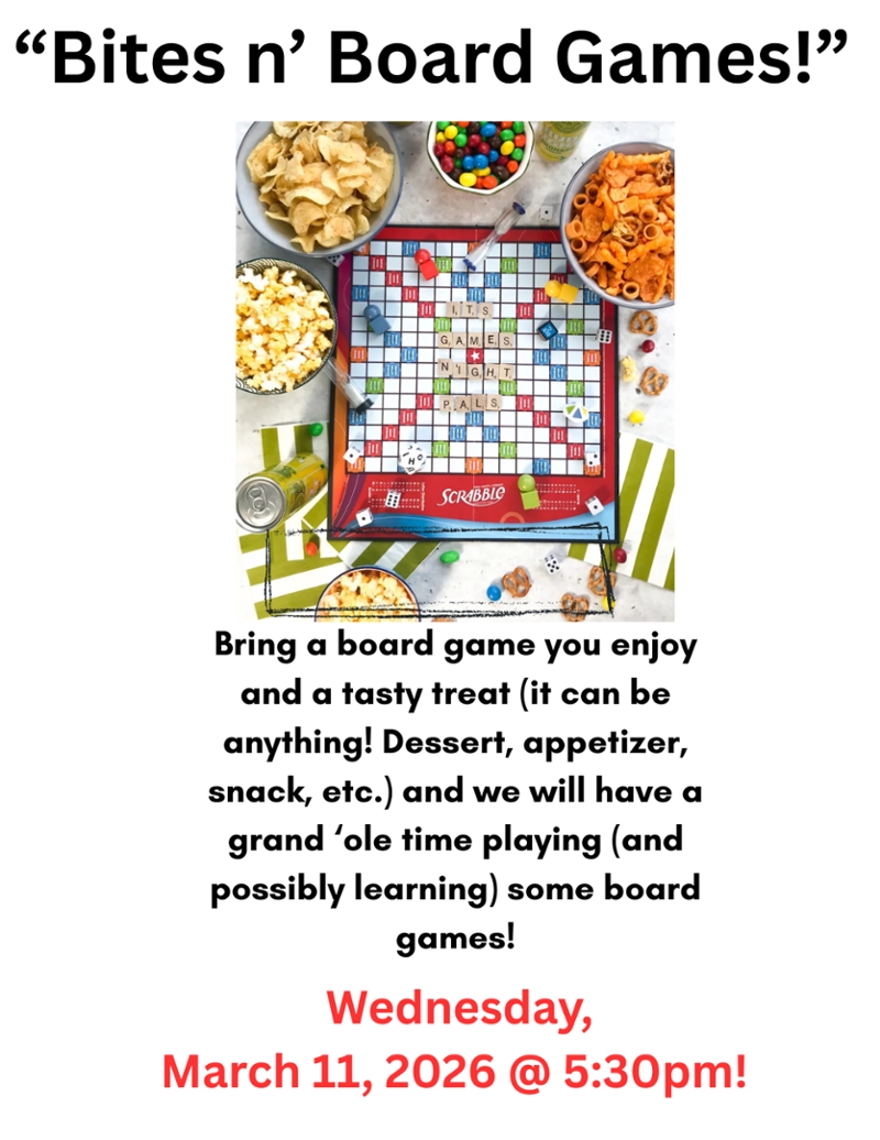 poster for bites 'n board games program