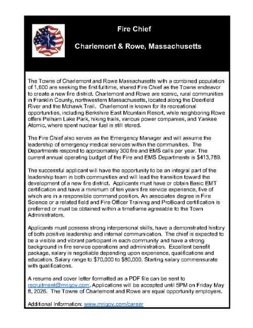 Job Opportunity- Fire Chief